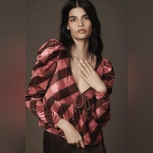 Anthropologie Maeve Velvet Babydoll Top In Pink Rose NWOT